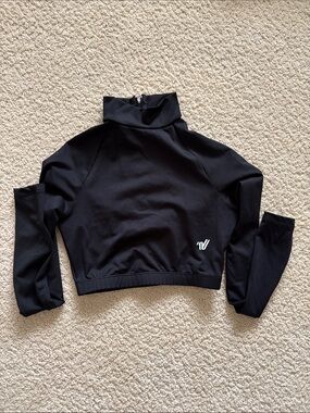 Varsity Black Cropped Athletic Mock Neck Pullover
